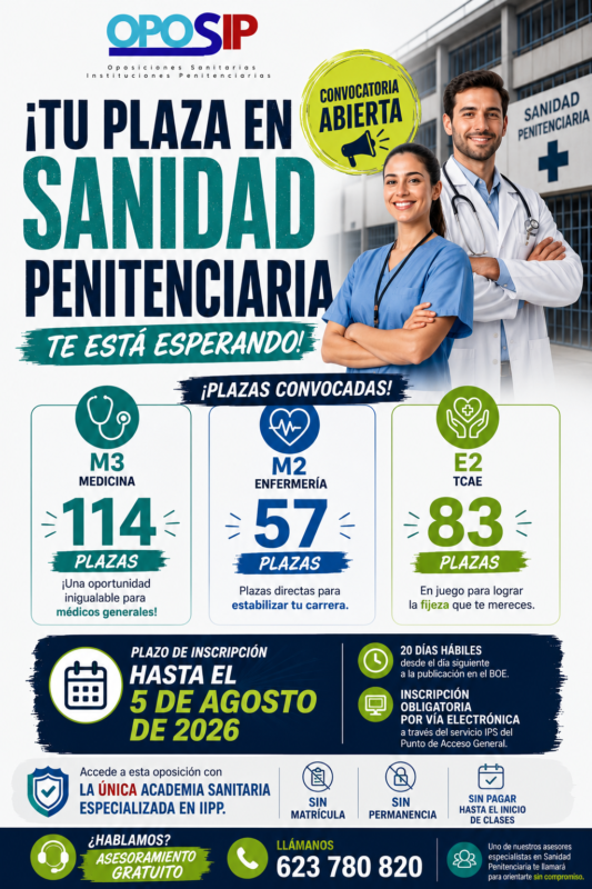 Oposiciones personal sanitario Instituciones Penitenciarias 2026: TCAE, médicos y enfermería