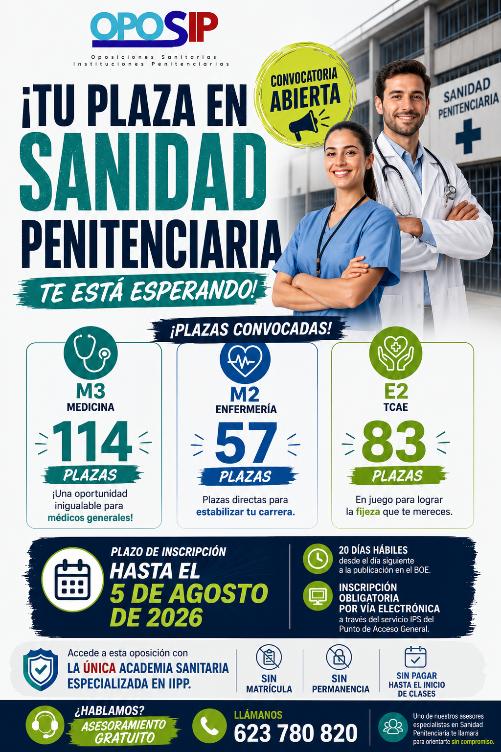 Oposiciones personal sanitario Instituciones Penitenciarias 2026: TCAE, médicos y enfermería